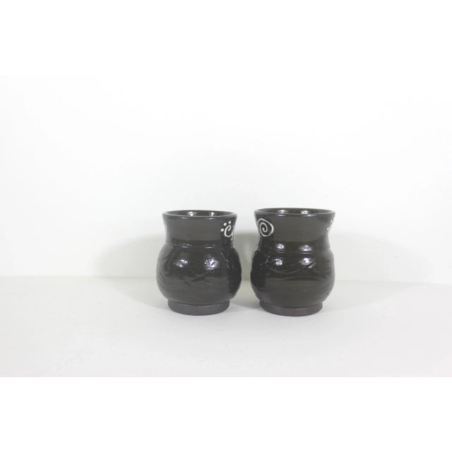 Contemporary Vintage Signed Studio Pottery Coffee Mugs- A Pair For Sale - Image 3 of 10