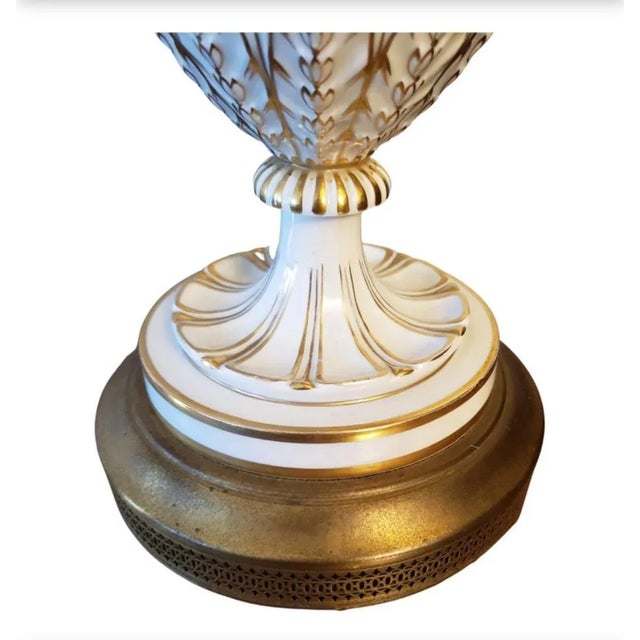 Antique English Porcelain Hand Painted 24k Gold Plated Trophy Lamp, Circa 1920s For Sale - Image 12 of 12