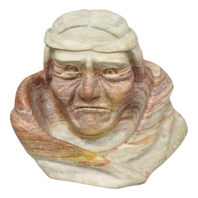 Vintage Seymour Shuren Modern Carved Pink Marble Native American Bust Sculpture For Sale