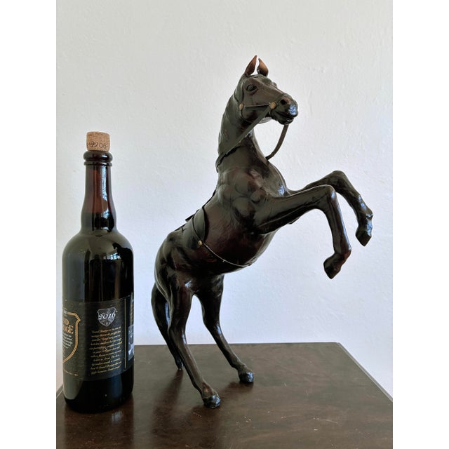 Animal Skin VIntage Handcrafted Leather Horse Statue With Brass Appointments For Sale - Image 7 of 14
