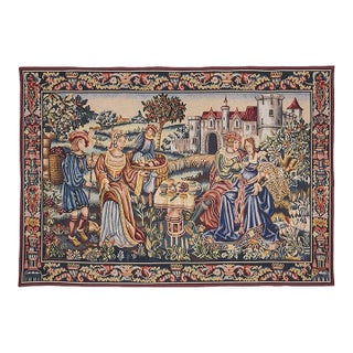 Medieval Wine Banquet Loom Woven Tapestry - 98 X 142 Cm (3'3" X 4'8") - Requires Rod Size 4 For Sale
