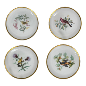 Vintage Hutschenreuther Selb Bavaria Audubon Bird Porcelain Dessert Plates – Set of 4, 24k Gold Rim