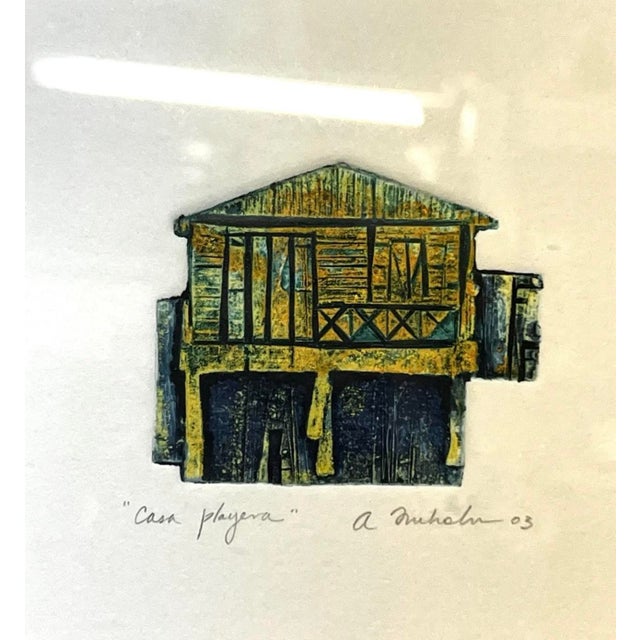 2000 - 2009 Puerto Rico Beach House Engraving Original Art Work Signed 2003 Framed 13”x13” For Sale - Image 5 of 8