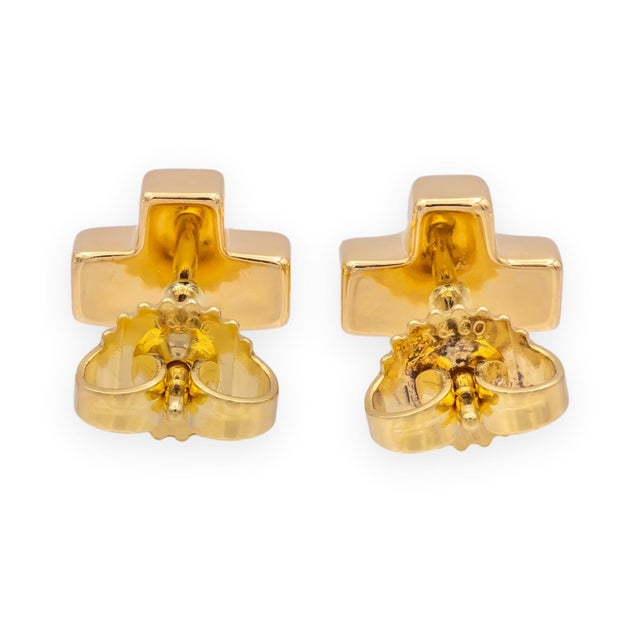 Mid 20th Century Mid 20th Century Pair of Tiffany & Co. Vintage 18k Yellow Gold Swiss Cross Studs Earrings 7.8mm X 2.6mm For Sale - Image 5 of 10