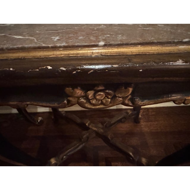 Pair of Hand-Carved Antique Gilt Side Tables From Paris With Breccia Marble Tops For Sale - Image 4 of 9