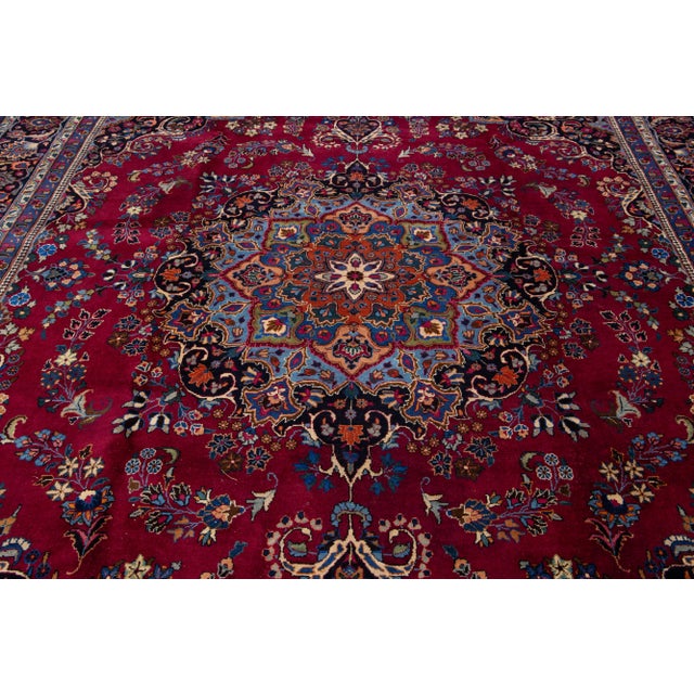 1950s Vintage Kashan Persian Medallion Wool Rug in Red For Sale In New York - Image 6 of 10
