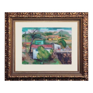Early 20th Century California Industrial Landscape Watercolor Painting, Framed For Sale