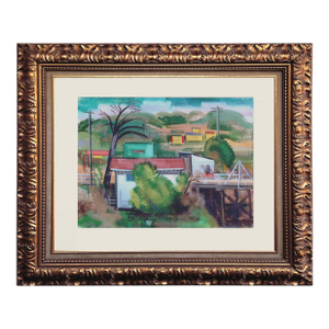 Early 20th Century California Industrial Landscape Watercolor Painting, Framed