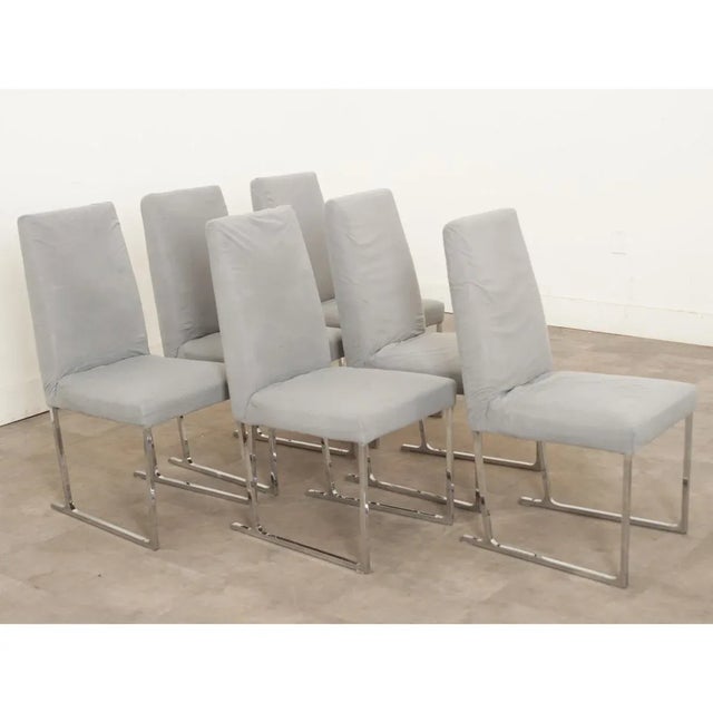 Modern Chrome Sled Base Dining Chairs - Set of 6 For Sale - Image 9 of 12