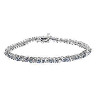 14K White Gold 4 5/8 Cttw Alternating White and Blue Diamond Martini Set Tennis Bracelet (H-I Color, I1-I2 Clarity) - 7" Inches For Sale