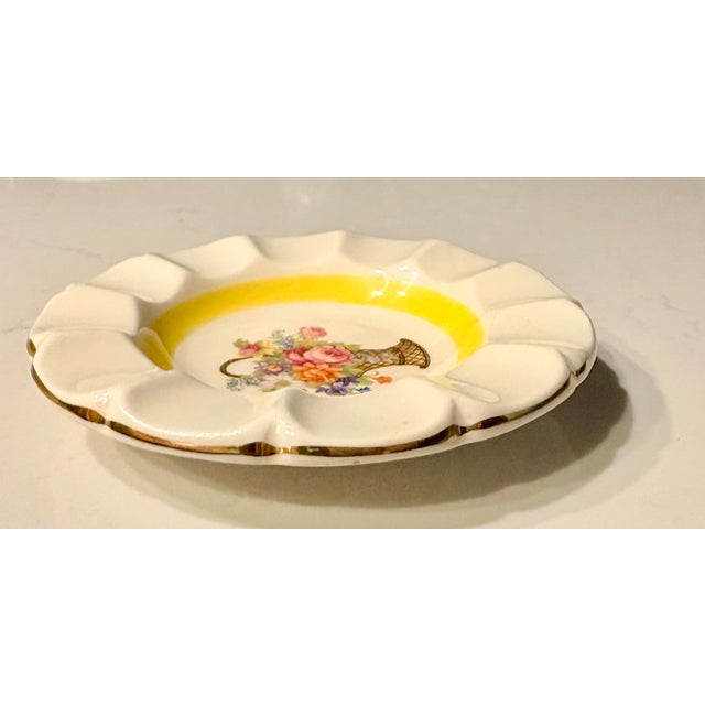 Mid 20th Century American Artware Yellow Flower Basket Porcelain Catchall For Sale - Image 5 of 8