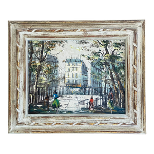 Vintage Parisian Street Scene Oil on Canvas