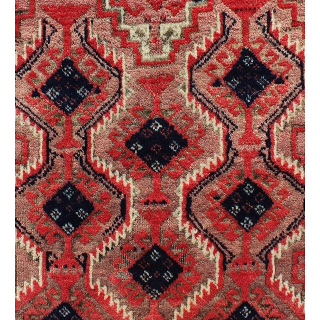 Midcentury Vintage Beluch Rug With All-Over Diamond Pattern in Red & Charcoal 3'4"x6'3" For Sale - Image 4 of 5