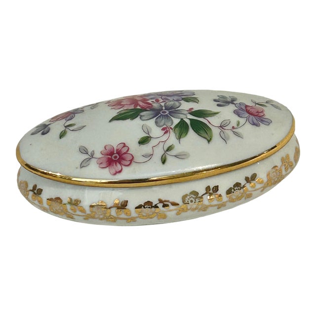 Vintage Limoges France Hand-Painted Porcelain Floral Ring Box Trinket Box For Sale