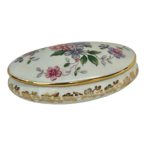 Vintage Limoges France Hand-Painted Porcelain Floral Ring Box Trinket Box