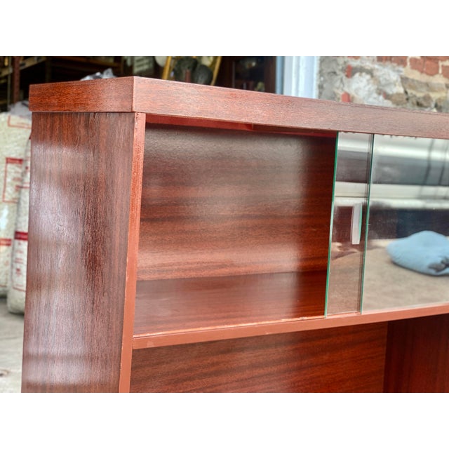 MidCentury Modern Walnut Glass Sliding Door Bookcase Chairish