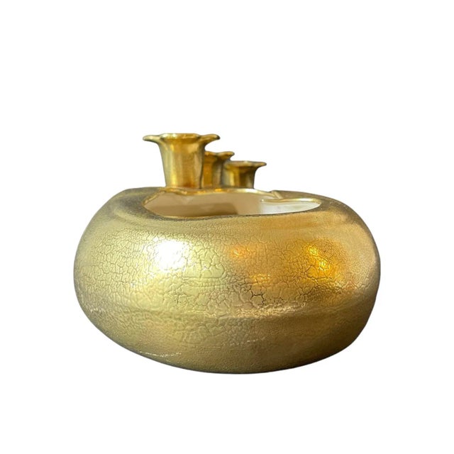 Art Deco Gold Gilt Ceramic Multiple Candle Holder Display For Sale - Image 10 of 13