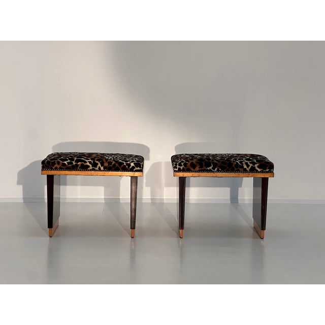 Vintage Art Deco Poufs in Spotted Leo Fabric, 1930s, Set of 2 For Sale - Image 3 of 8