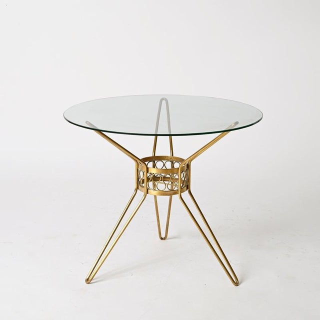Gio Ponti Round Curved Brass and Crystal Side Table by Gio Ponti, Italy, 1950s For Sale - Image 4 of 12