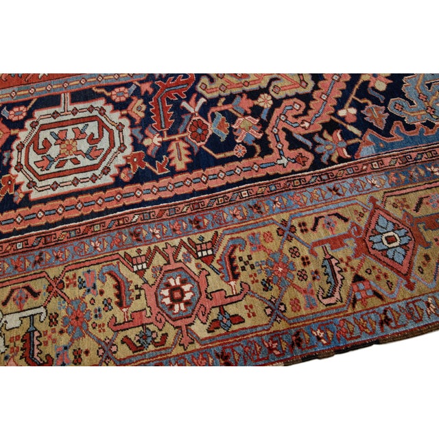 Antique Persian Heriz Handmade Allover Designed Blue Wool Rug For Sale In New York - Image 6 of 11