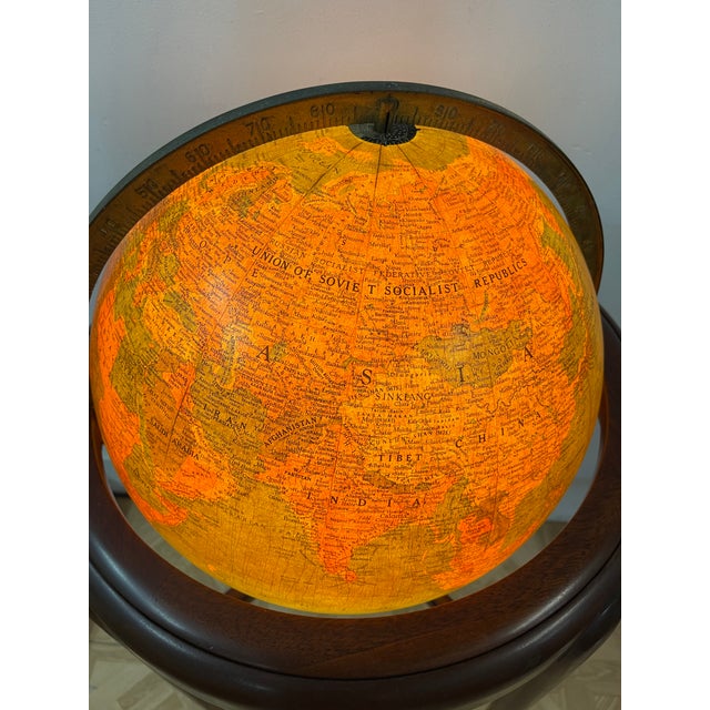 Mid Century Replogle Glass Globe Mahogany Stand | Chairish