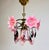 Vintage Pink Murano Style Flower Chandelier / Hand Redesigned / Burgundy Crystal Drops / 1 Light Brass Ceiling Lamp For Sale - Image 9 of 18