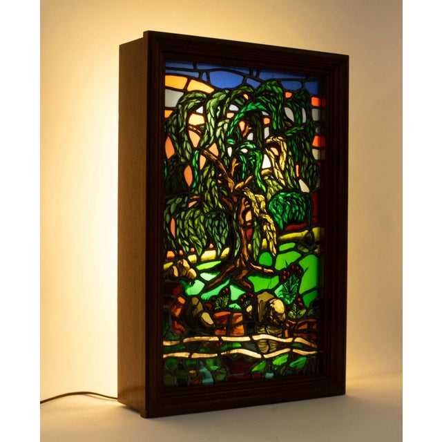 Modern Landscape Electrified Stained Glass Panel For Sale - Image 10 of 11