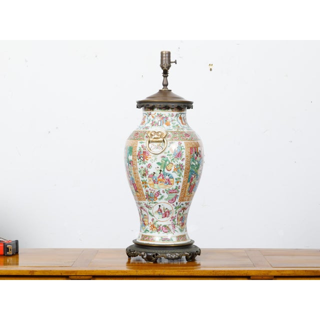 White Early 19th Century Chinese Rose Medallion Canton Baluster Vase circa 1800 Mounted as a Table Lamp For Sale - Image 8 of 12