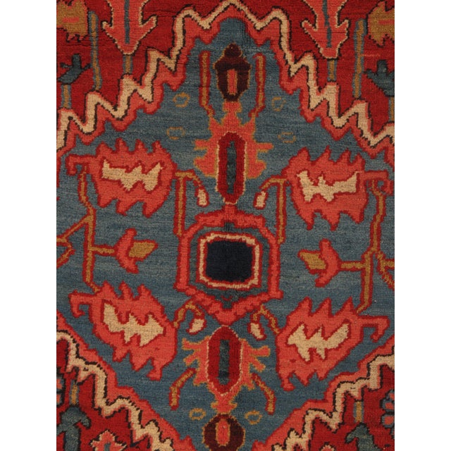 Antique Persian Serapi Carpet Handmade Wool Oriental Rug, Red, Ivory, Light Blue For Sale In New York - Image 6 of 18