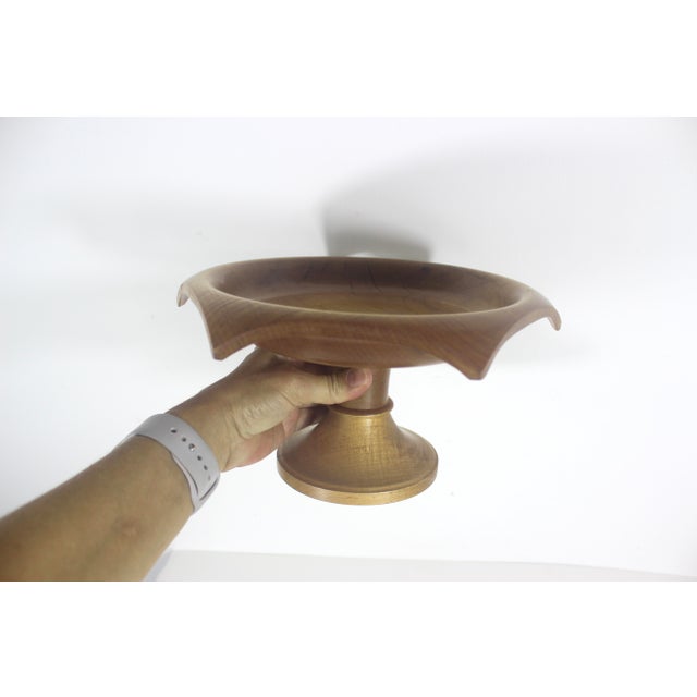Vintage Hand Turned Maple Wood Pedestal Bowl For Sale - Image 9 of 10