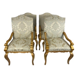 Set of 4 Large Bergere Style Armchairs, High Back Regence Style Accent Chairs For Sale