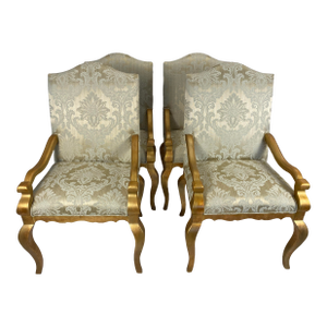 Set of 4 Large Bergere Style Armchairs, High Back Regence Style Accent Chairs