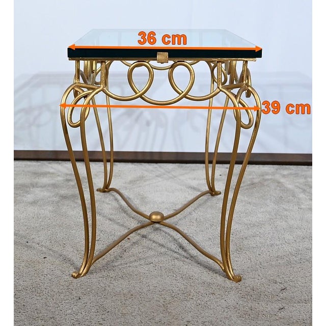 Small Golden Wrought Iron and Glass Table in the style of Drouet Spirit, 1970s For Sale - Image 16 of 17