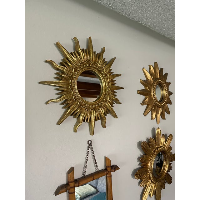 Vintage 16.5" French Style Gilded Resin Sunburst Wall Mirror For Sale - Image 16 of 16