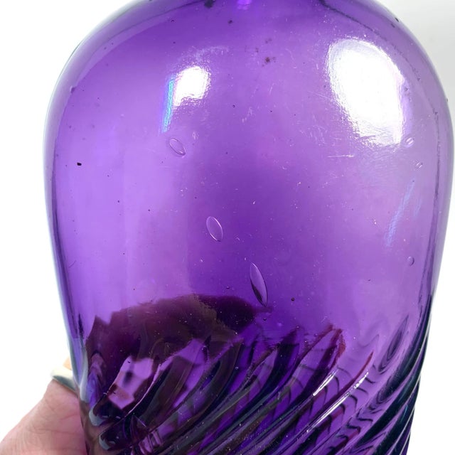 Victorian Circa 1900 Amethyst Swirl Glass Whiskey Flask Bottle For Sale - Image 3 of 12