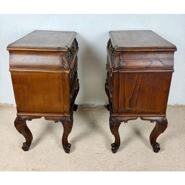 French Louis XV Style Wooden Nightstands, 1940, Set of 2 For Sale - Image 11 of 15