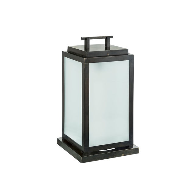 Outdoor Eden Lantern in Black Wax Brass with Satin Glass by Il Bronzetto For Sale