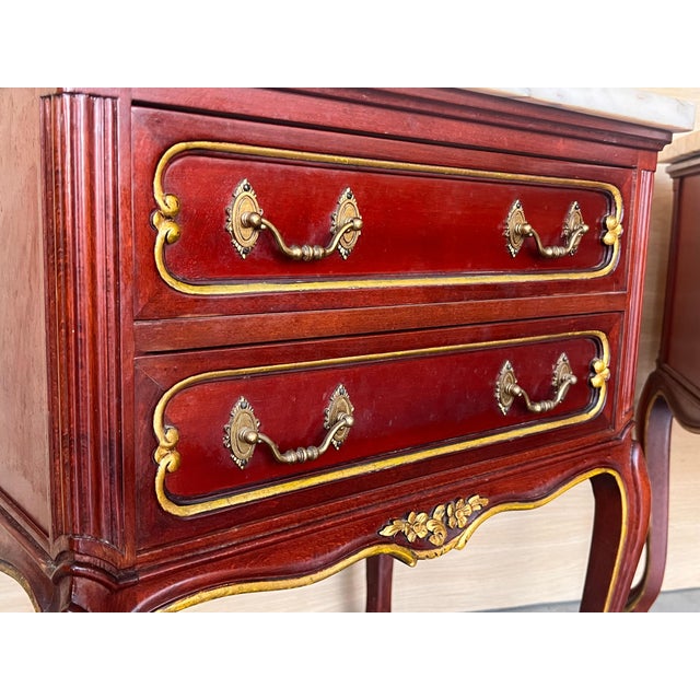 20th Century Pair of Spanish Raspberry Red Wooden Two drawers Nightstands For Sale - Image 12 of 18