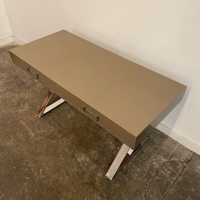 1980s Postmodern Chrome X Base Desk For Sale - Image 4 of 13