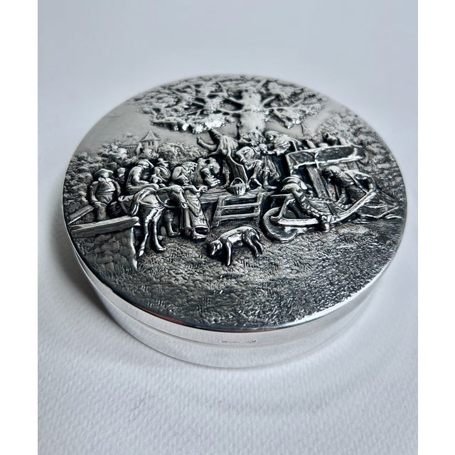Mid 20th Century Hans Jensen Denmark Velvet Lined Repousse .800 Silver Box For Sale - Image 4 of 17
