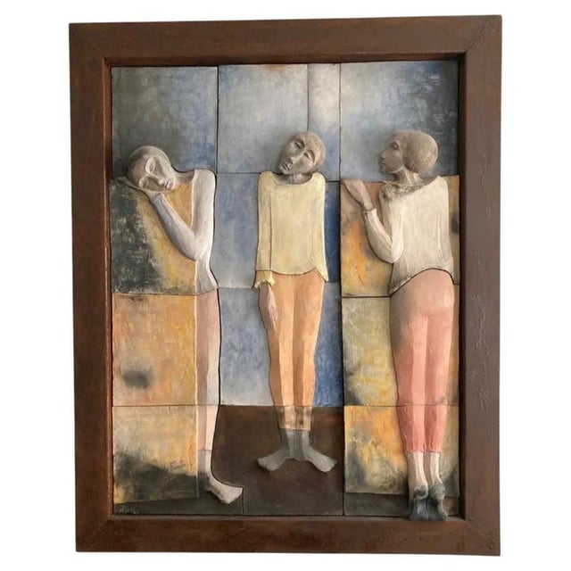 Ceramic 12-Panel Relief Wall Mural Framed in Wrou, Verdú, Spain, 2000 For Sale - Image 6 of 6