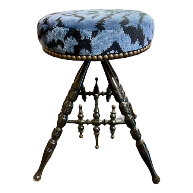 English Regency Ebonized Stool With Scalamandre Tiger Velvet For Sale