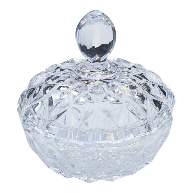 Vintage Crystal-Cut Lidded Bowl For Sale