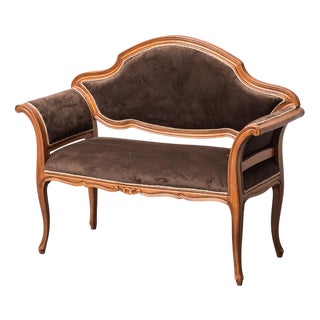 Brown Velvet and Wood Entrance Sofa Bench, 1950s For Sale