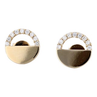 New Small 0.12ctw Diamond Circle Stud Earrings 14k Yellow Gold - 2 Pieces For Sale
