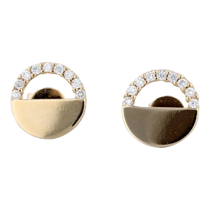 New Small 0.12ctw Diamond Circle Stud Earrings 14k Yellow Gold - 2 Pieces
