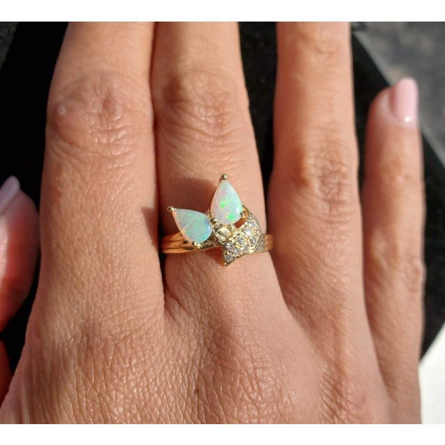 ♥ Product Summary ♥ Main Stone: Australian Opal & Diamond Approx. Diamond Carat Weight: .25cttw Band Material: 14k Yellow...