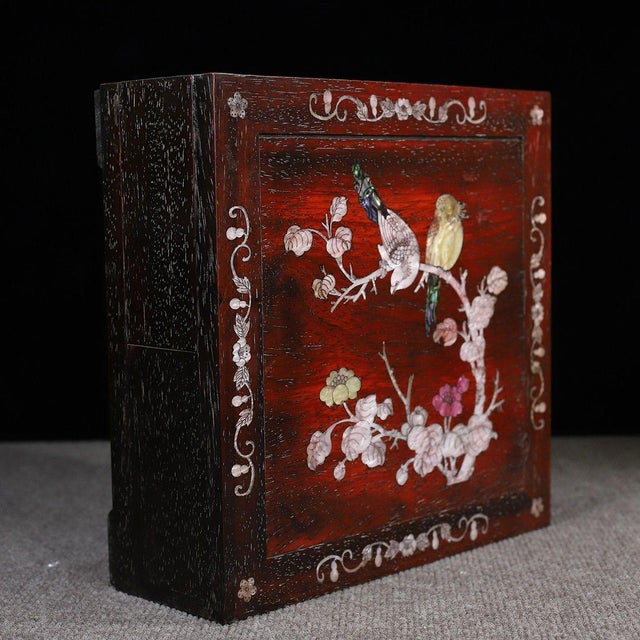 Late 20th Century Late 20th Century Wooden Swivel Top Box With Mother-of-Pearl Bird and Floral Inlay For Sale - Image 5 of 10