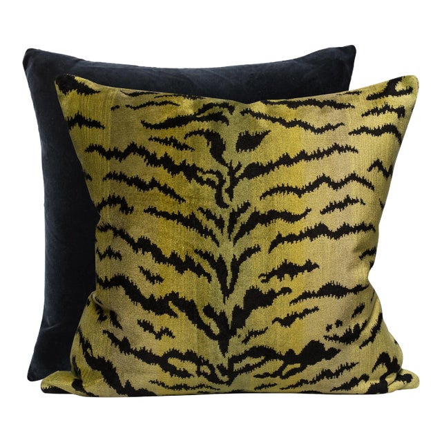 The House of Scalamandré Tigre/Indus Pillow, Greens & Black For Sale
