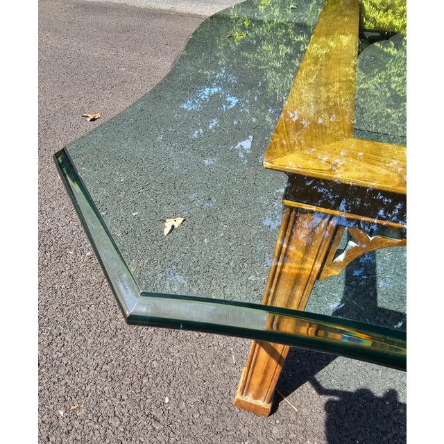 Brown Stickley Chippendale Walnut and Tempered Ogee Cut Edge Glass Top Coffee Table For Sale - Image 8 of 12